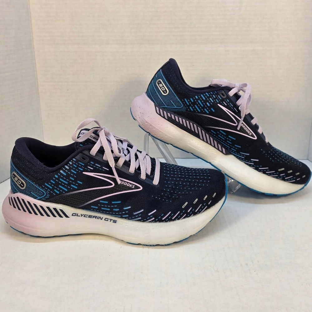 Brooks Glycerin GTS 20 Womens 9.5 Navy Pink Excellent Stability Running Shoe